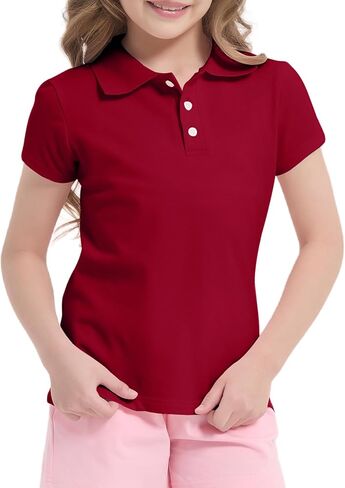 Phedrew Girls Cotton Polo Shirt Short Sleeve School Uniform Polo Shirts Pique Golf Shirts for Kids Youth(Age 5-14) in Kuwait