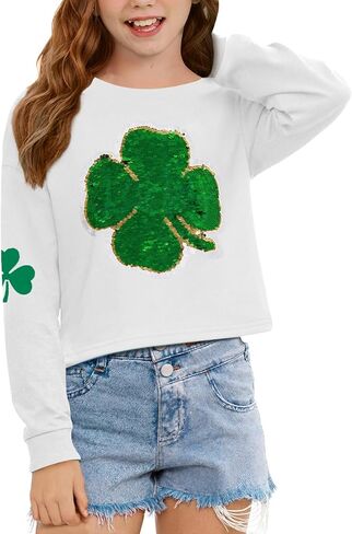 قميص BesserBay للفتيات من St.Patrick's Irish Clover بأكمام طويلة وطبعة شامروك، 6-14 سنة in Saudi Arabia