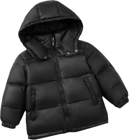Boys Girls Puffer Jacket Full Zip Front Hooded Winter Coat Insulated Quilted Down Coat Teen Kids Padded Outerwear with Pocket in Saudi Arabia