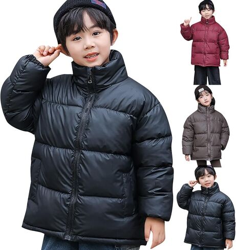Kids Quilted Puffer Jacket Stand Collar Winter Warm Coat for Boys Girls Water Resistant Outdoor Down Jacket Zipper Outerwear in Saudi Arabia