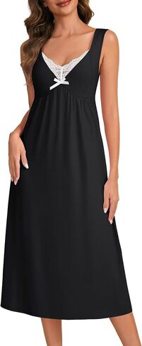 Vrtige Women's Lace Trim Sweetheart Neck Sleeveless Casual Long Dress Nightgowns in Saudi Arabia