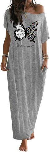 CHICME Long Nightgowns for Women Short Sleeve Moo Moo Nightgown House Dress with Pockets Loungewear in Saudi Arabia