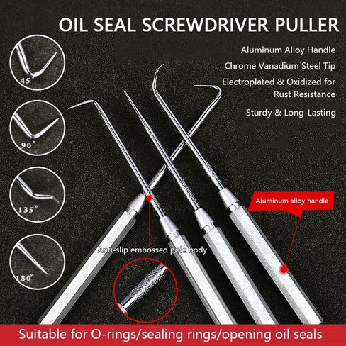 4PCS Precision Car Hook and Pick Set, Steel Leather Vehicle Pick Hook Puller Remover with Aluminum Handle, Automotive Puller Tools for O-Rings ＆ Oil Seals, Universal Fit in Saudi Arabia