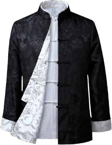 Men Satin Silk Tang Suit Jacket Double Faced Long Sleeve Fu Hanfu Clothing in Saudi Arabia