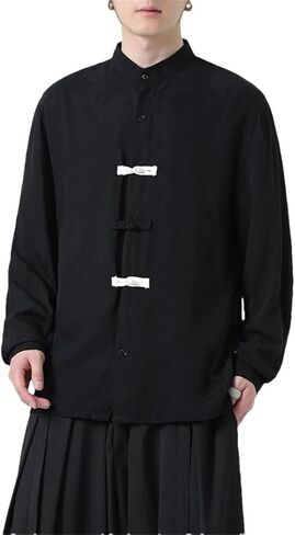 Men's Cotton Linen Vintage Comfortable Breathable Long Sleeve Tang Suit Loose Chinese Style Traditional Shirts in Kuwait