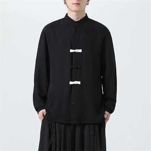 Men's Cotton Linen Vintage Comfortable Breathable Long Sleeve Tang Suit Loose Chinese Style Traditional Shirts in Kuwait