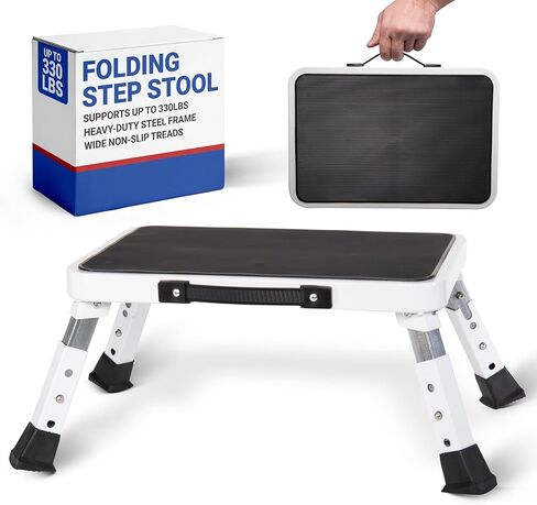 مقعد Arrigo قابل للطي مع 3 ارتفاعات قابلة للتعديل - سعة 330 رطل، مداس واسع مضاد للانزلاق - صغير الحجم ومحمول وقابل للطي - سلالم سرير قابلة للطي وسلم مطبخ ومقعد قدم للبالغين in Kuwait