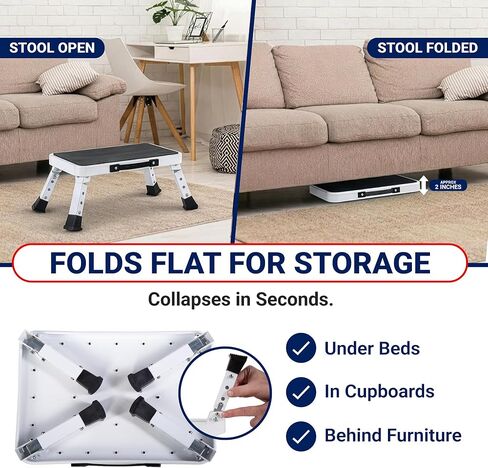 مقعد Arrigo قابل للطي مع 3 ارتفاعات قابلة للتعديل - سعة 330 رطل، مداس واسع مضاد للانزلاق - صغير الحجم ومحمول وقابل للطي - سلالم سرير قابلة للطي وسلم مطبخ ومقعد قدم للبالغين in Kuwait