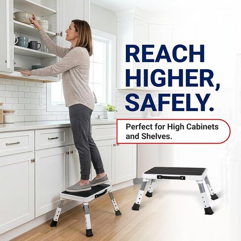 مقعد Arrigo قابل للطي مع 3 ارتفاعات قابلة للتعديل - سعة 330 رطل، مداس واسع مضاد للانزلاق - صغير الحجم ومحمول وقابل للطي - سلالم سرير قابلة للطي وسلم مطبخ ومقعد قدم للبالغين in Kuwait