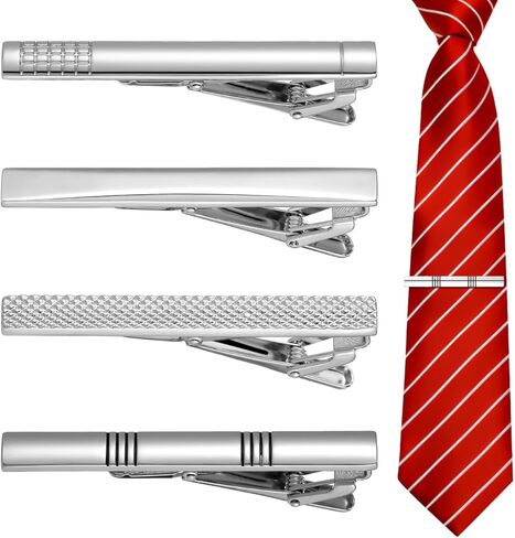NOLITOY Tie Clips for Men, 4 Pcs Classic Silver Necktie Tie Bar Pinch Clips, Ideal for Father, Husband, Boyfriend, Business, Wedding, Anniversary in Saudi Arabia