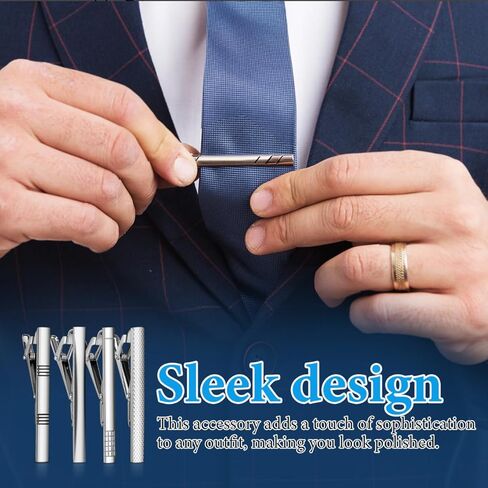 NOLITOY Tie Clips for Men, 4 Pcs Classic Silver Necktie Tie Bar Pinch Clips, Ideal for Father, Husband, Boyfriend, Business, Wedding, Anniversary in Saudi Arabia