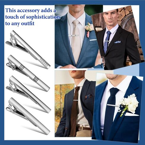 NOLITOY Tie Clips for Men, 4 Pcs Classic Silver Necktie Tie Bar Pinch Clips, Ideal for Father, Husband, Boyfriend, Business, Wedding, Anniversary in Saudi Arabia