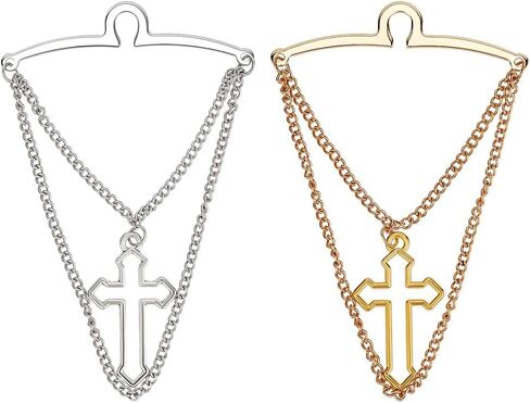 PH PandaHall 2pcs Men's Tie Chain, 2 Colors Brass Tie Tacks with Cross Charms Cross Necktie Chain Jewelry Accessories for Suits Wedding Business Meetings Father's Day Groom Decoration in Saudi Arabia