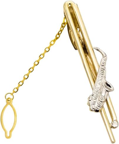Men's Gold 3D Instrument Tie Clip, Saxophone Tie Clip, with Gift Box, Can be Used as Accessories and Gifts. in Saudi Arabia