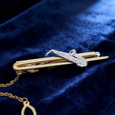 Men's Gold 3D Instrument Tie Clip, Saxophone Tie Clip, with Gift Box, Can be Used as Accessories and Gifts. in Saudi Arabia