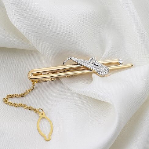 Men's Gold 3D Instrument Tie Clip, Saxophone Tie Clip, with Gift Box, Can be Used as Accessories and Gifts. in Saudi Arabia