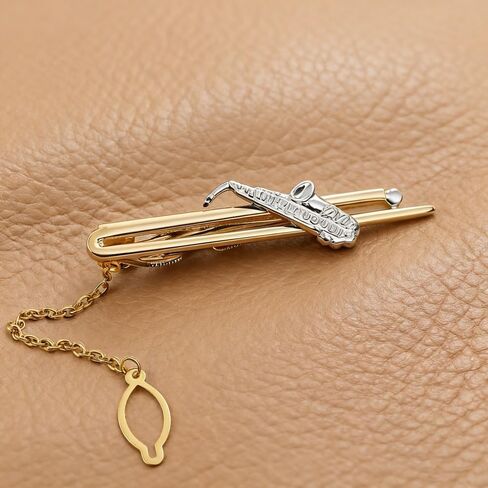Men's Gold 3D Instrument Tie Clip, Saxophone Tie Clip, with Gift Box, Can be Used as Accessories and Gifts. in Saudi Arabia