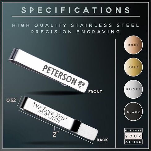 مشبك ربطة عنق مخصص، هدايا عيد الأب، مخصص مع الاسم والتاريخ، 4 خيارات للألوان، 30 خيارًا للأيقونات، 18 خطًا، أفضل أب على الإطلاق in Kuwait