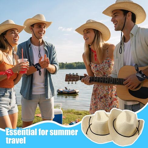 6 Pcs Straw Cowboy Hats with Red and Black Bandanas Western Cowboy Party Hat Costume with Head Bandana for Party Role Play Halloween in Saudi Arabia