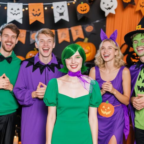 Women Green Costume Disgust Wig, St. Patrick's Day Costumes Scarf and False Eyelashes, Short Wavy Green Cosplay Wigs for Adults Halloween Costume Anime Cosplay in Kuwait