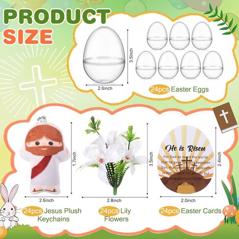 Soulchen 24 Sets Easter Eggs with Mini Jesus Plush Keychains Lily Flowers He is Risen Easter Cards Jesus Toys Easter Egg Hunt Fillers Easter Basket Stuffers Easter Gifts Little Figures in Saudi Arabia
