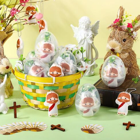 Soulchen 24 Sets Easter Eggs with Mini Jesus Plush Keychains Lily Flowers He is Risen Easter Cards Jesus Toys Easter Egg Hunt Fillers Easter Basket Stuffers Easter Gifts Little Figures in Saudi Arabia