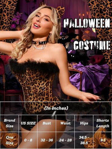 5Pc Sexy Cat Leopard Costumes For Women, Ears Headband & Fur Tail & Choker, Cheetah Costume Halloween Cosplay Outfits in Saudi Arabia