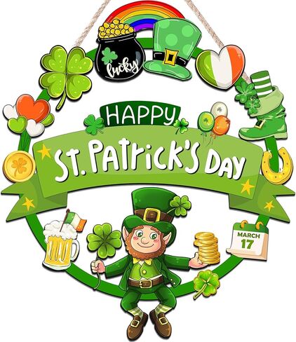 ديكورات عيد القديس باتريك الخشبية إكليل باب القديس باتريك للباب الأمامي علامة ترحيب، ديكور لطيف لعيد القديس باتريك السعيد، علامة معلقة في الهواء الطلق داخلي شامروك البرسيم الربيع جدار ديكور المنزل in Kuwait