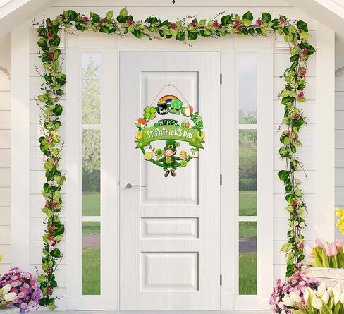 ديكورات عيد القديس باتريك الخشبية إكليل باب القديس باتريك للباب الأمامي علامة ترحيب، ديكور لطيف لعيد القديس باتريك السعيد، علامة معلقة في الهواء الطلق داخلي شامروك البرسيم الربيع جدار ديكور المنزل in Kuwait