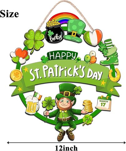ديكورات عيد القديس باتريك الخشبية إكليل باب القديس باتريك للباب الأمامي علامة ترحيب، ديكور لطيف لعيد القديس باتريك السعيد، علامة معلقة في الهواء الطلق داخلي شامروك البرسيم الربيع جدار ديكور المنزل in Kuwait