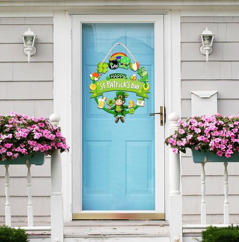 ديكورات عيد القديس باتريك الخشبية إكليل باب القديس باتريك للباب الأمامي علامة ترحيب، ديكور لطيف لعيد القديس باتريك السعيد، علامة معلقة في الهواء الطلق داخلي شامروك البرسيم الربيع جدار ديكور المنزل in Kuwait
