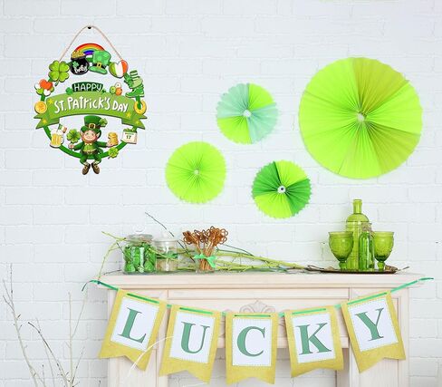 ديكورات عيد القديس باتريك الخشبية إكليل باب القديس باتريك للباب الأمامي علامة ترحيب، ديكور لطيف لعيد القديس باتريك السعيد، علامة معلقة في الهواء الطلق داخلي شامروك البرسيم الربيع جدار ديكور المنزل in Kuwait