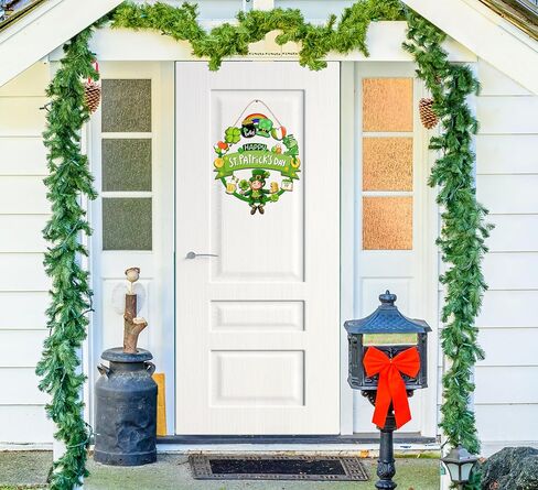 ديكورات عيد القديس باتريك الخشبية إكليل باب القديس باتريك للباب الأمامي علامة ترحيب، ديكور لطيف لعيد القديس باتريك السعيد، علامة معلقة في الهواء الطلق داخلي شامروك البرسيم الربيع جدار ديكور المنزل in Kuwait