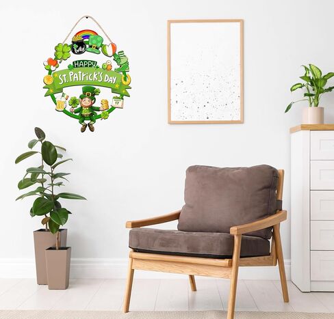 ديكورات عيد القديس باتريك الخشبية إكليل باب القديس باتريك للباب الأمامي علامة ترحيب، ديكور لطيف لعيد القديس باتريك السعيد، علامة معلقة في الهواء الطلق داخلي شامروك البرسيم الربيع جدار ديكور المنزل in Kuwait