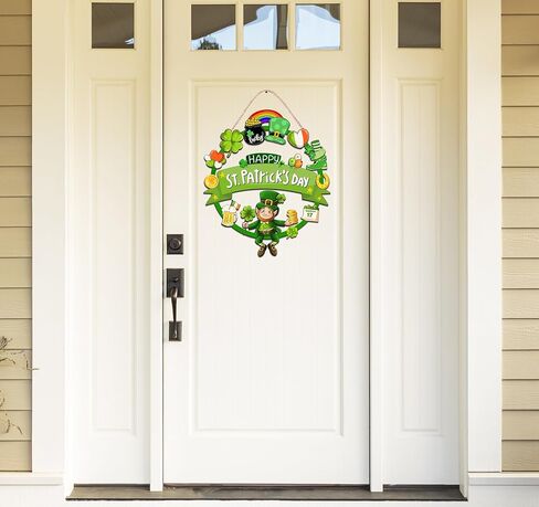 ديكورات عيد القديس باتريك الخشبية إكليل باب القديس باتريك للباب الأمامي علامة ترحيب، ديكور لطيف لعيد القديس باتريك السعيد، علامة معلقة في الهواء الطلق داخلي شامروك البرسيم الربيع جدار ديكور المنزل in Kuwait