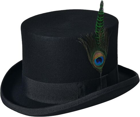 Wool Top Hat Black Steampunk Hat Magician Costume Women Men Mad Hatter Tall Tophat Satin Lined for Party Wedding in Kuwait