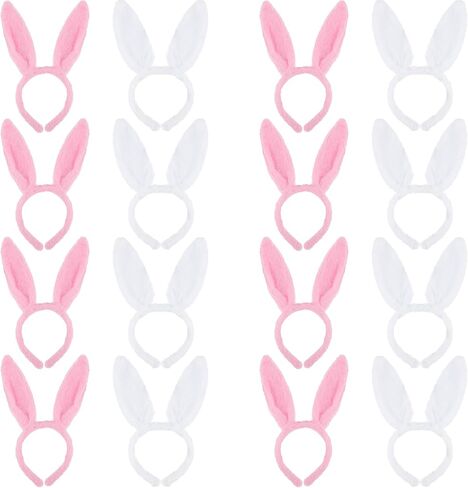 16 Pieces Easter Bunny Ear Headband Soft Cute Plush Rabbit Ears Headband for Kids Adults Easter Cosplay Party Favors (Pink, White) in Saudi Arabia