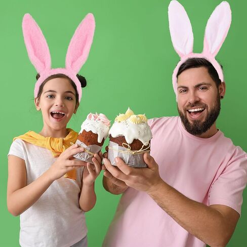 16 Pieces Easter Bunny Ear Headband Soft Cute Plush Rabbit Ears Headband for Kids Adults Easter Cosplay Party Favors (Pink, White) in Saudi Arabia