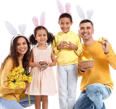 16 Pieces Easter Bunny Ear Headband Soft Cute Plush Rabbit Ears Headband for Kids Adults Easter Cosplay Party Favors (Pink, White) in Saudi Arabia
