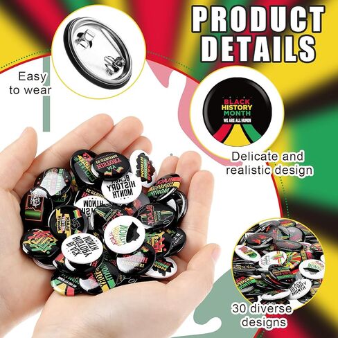 Riceshoot 120 Pcs Black History Month Buttons Pins Bulk 1 Inch Buttons Badge Gifts for Black History Decorations Party Favors, 30 Designs in Saudi Arabia