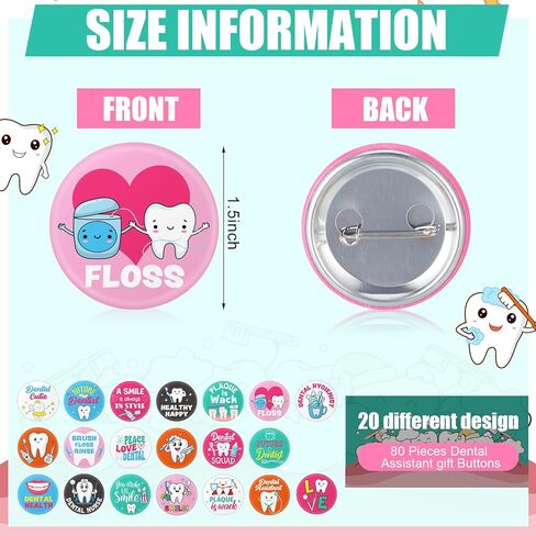 80 Pcs Dental Assistant Week Pins Gifts Bulk Dentist Tooth Health Awareness Lapel Brooches Decor Dental Hygiene Office Gifts for Dentist Nurse Medical Assistant Employee Cloths Decor in Saudi Arabia