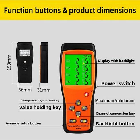 Eujgoov 4 Channels Digital Thermometer K Type Thermocouple Temperature Tester with 4 Probes -200 to 1372℃ for Dual Sample Measurement in Saudi Arabia