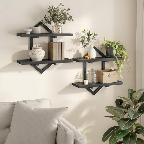 HOOBRO Floating Shelves, 15 Inch Wall Shelf Set of 2, Wall Mounted Storage Shelves 2-Tier, Hanging Bathroom Shelves, for Living Room, Bedroom, Bathroom, Kitchen, Rustic Brown and Black BF13BJP201 in Saudi Arabia