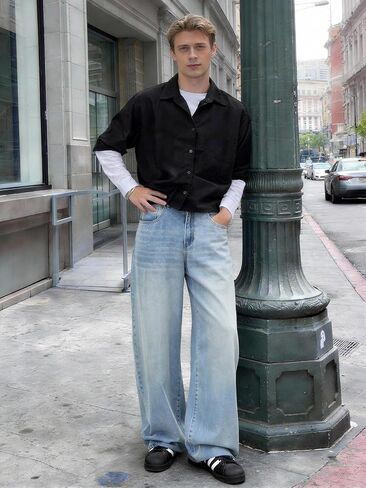 Comdecevis Men's Baggy Jeans Wide Leg Streetwear Loose Fit Denim Pants in Saudi Arabia