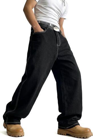 GINGTTO Mens Baggy Jeans Wide Leg Black Y2K Jeans Men Loose Fit Denim Pants Casual 34 in Saudi Arabia