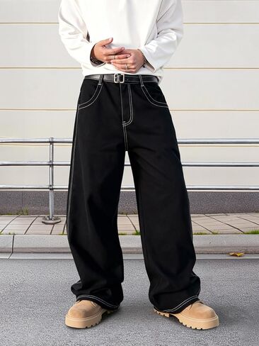 GINGTTO Mens Baggy Jeans Wide Leg Black Y2K Jeans Men Loose Fit Denim Pants Casual 34 in Saudi Arabia
