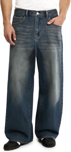 Comdecevis Men's Baggy Jeans Wide Leg Streetwear Loose Fit Denim Pants in Kuwait