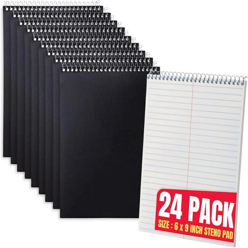 1InTheOffice Steno Pads Spiral 6x9, Steno Note Pads, Spiral Steno Pads, Gregg Ruled, 80 Sheets/Pack, White, 24 Pack in Saudi Arabia