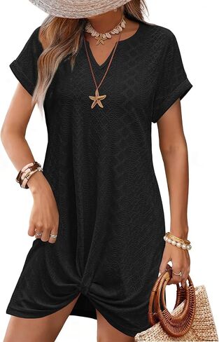 RUMIA Summer Dresses for Women Eyelet Casual Dresses Short Sleeve Twisted Coverup Beach Vacation Clothes in Saudi Arabia