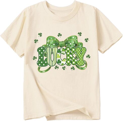 Toddler Girl St Patrick's Day Shirts Cute Lucky Tshirts Cotton Short Sleeve Tees 3-13 Years in Saudi Arabia